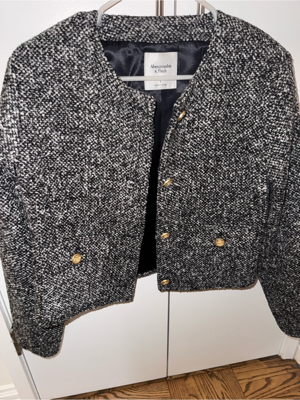 Abercrombie & Fitch Black and White Tweed Cropped Blazer